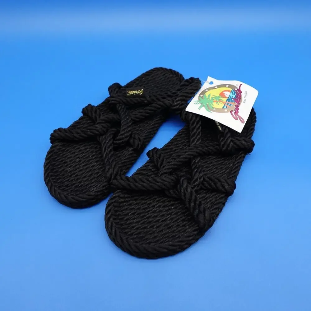 Rope Sandals Gurkee's Barbados Men's Size 8 Black 100% Poly Flip Flops NWT